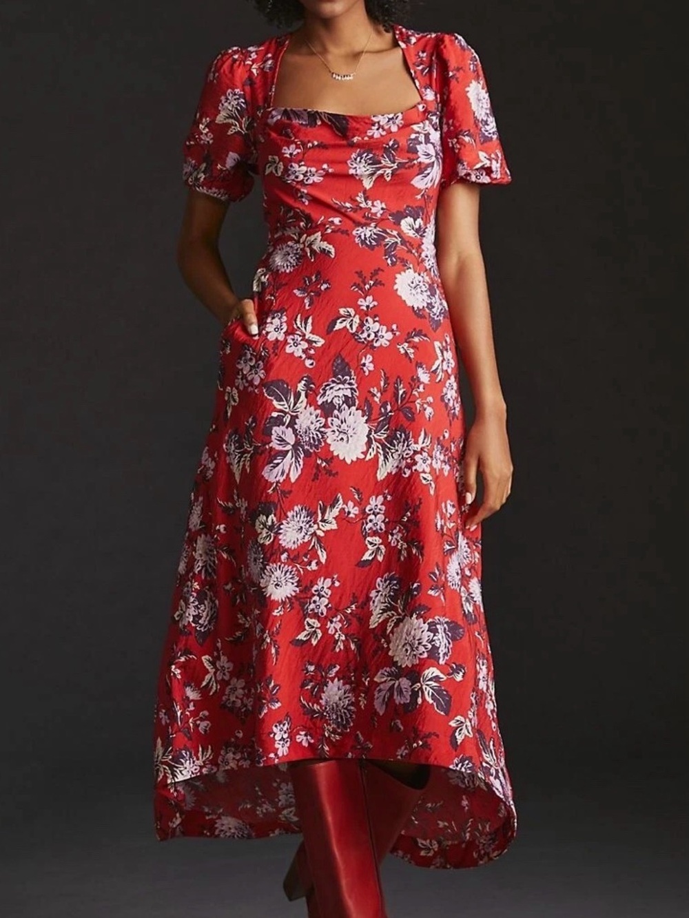 Maeve Floral Puff Sleeve Midi Dress